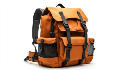 Fashionable two-tone backpack with multiple compartments, mesh side pockets, and durable straps, isolate on white background