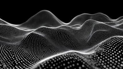 Abstract digital wave of particles flows across a dark background, symbolizing futuristic technology, data movement, AI intelligence, and the interconnected fabric of modern communication systems.

