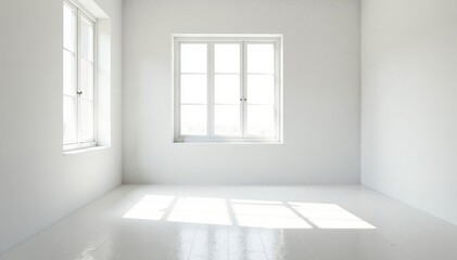 Fototapeta premium Empty white room with natural light pouring in through a large window, empty, simplicity, bright