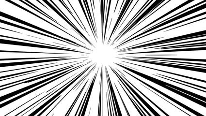 Abstract black and white radial lines converging towards a central point creating a burst effect