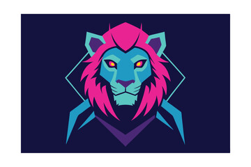 cyberpunk lion with neon mane