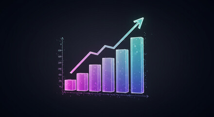 Upward Trend Neon Growth Chart Shows Business Success with vibrant colors and a dark background