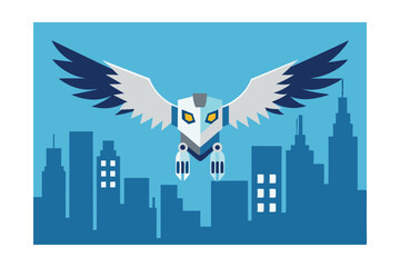 Fototapeta premium Robotic Eagle Soaring Above A Cityscape