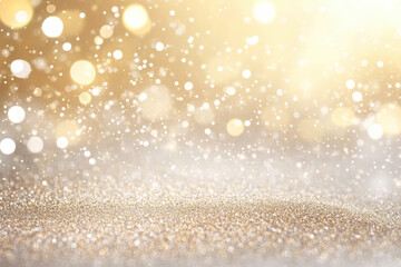 A glittering background with gold and white shiny particles on a light beige gradient, creating a luxurious and festive sparkling effect