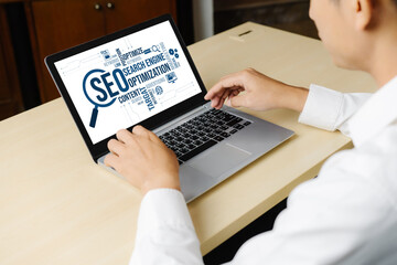 SEO search engine optimization for modish e-commerce and online retail business showing on computer...