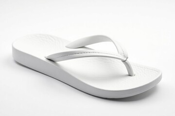 Single white flip-flop, isolated on pure white background, summer accessory, footwear fashion