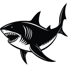 Aggressive Shark Black and White Vector Ocean Predator Art