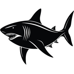 Obraz premium Aggressive Shark Black and White Vector Ocean Predator Art