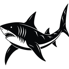 Obraz premium Aggressive Shark Black and White Vector Ocean Predator Art