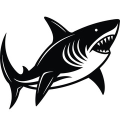 Aggressive Shark Black and White Vector Ocean Predator Art