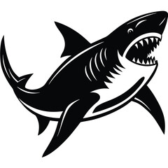 Aggressive Shark Black and White Vector Ocean Predator Art