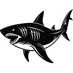 Obraz premium Aggressive Shark Black and White Vector Ocean Predator Art