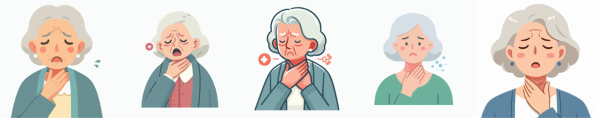 Obraz premium senior people with sore throat vector set