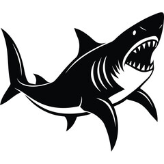 Fototapeta premium Aggressive Shark Black and White Vector Ocean Predator Art