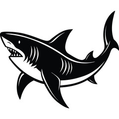 Aggressive Shark Black and White Vector Ocean Predator Art