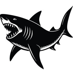 Aggressive Shark Black and White Vector Ocean Predator Art