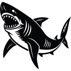 Aggressive Shark Black and White Vector Ocean Predator Art