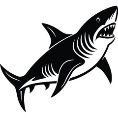 Aggressive Shark Black and White Vector Ocean Predator Art