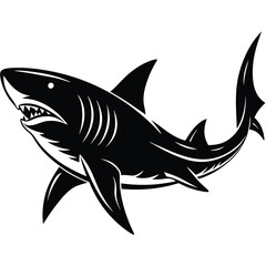 Fototapeta premium Aggressive Shark Black and White Vector Ocean Predator Art