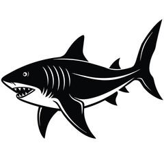 Obraz premium Aggressive Shark Black and White Vector Ocean Predator Art