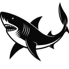 Aggressive Shark Black and White Vector Ocean Predator Art