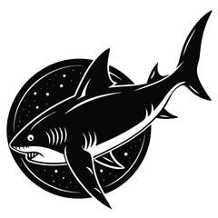 Aggressive Shark Black and White Vector Ocean Predator Art
