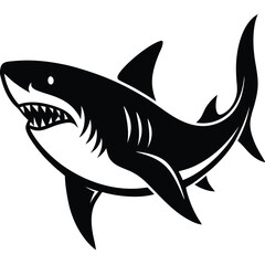Aggressive Shark Black and White Vector Ocean Predator Art