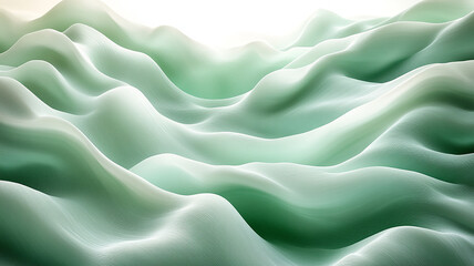 Abstract Green and White Silk Waves Gradient Texture Background