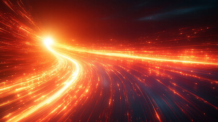 Abstract Red Glowing Light Streaks with Motion Blur Speed in Dark Background
