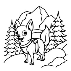 Brave Chihuahua Hiking Mountain Trail with Backpack Vector Illustration, Chihuahua Hiking Adventure, Mountain Trail Dog, Brave Pet Explorer
