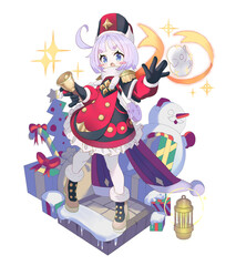 눈오리 산타 소녀 일러스트