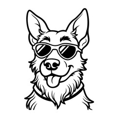 Cool Dog Head Line Art with Sunglasses – Minimal Silhouette Vector Illustration, Dog Line Art, Pet with Sunglasses, Cool Dog Drawing
