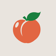 Minimal Peach Icon – Flat Vector Fruit with Green Leaf