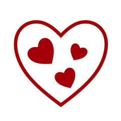 A large red heart icon containing three small red hearts. A symbol of love, affection, unity, and relationships.