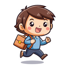 Happy child running to school with a backpack