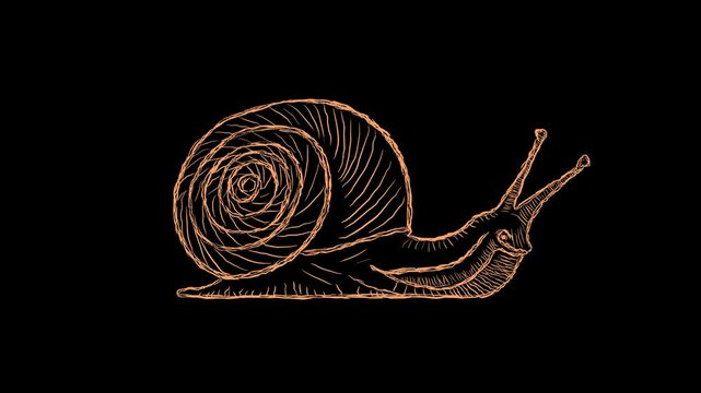 Animated Hand Drawn Snail with Stop Motion on Black Background
