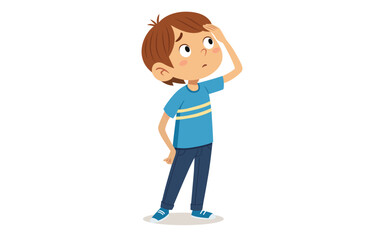 Fototapeta premium Curious Boy Looking Up Thinking