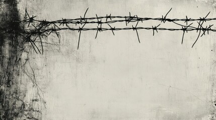 Barbed wire fence on textured wall; security concept