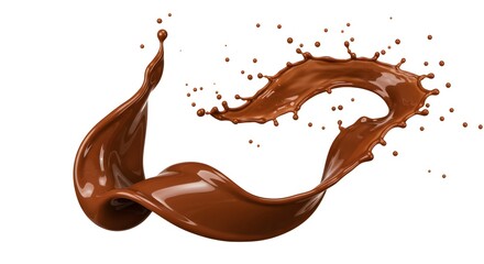 Dynamic Chocolate Swirl: Elegant Liquid Motion Against White
