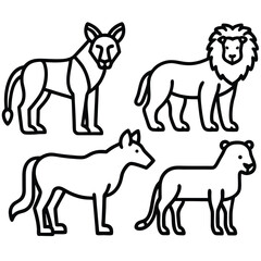 A set of 8 animal silhouettes, including a rabbit, wolf, lion, tiger, giraffe, elephant, owl, and fox