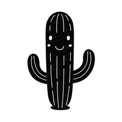 Monochrome cactus with smiling face minimalist desert plant icon isolated