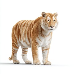 Fototapeta premium Golden tiger walking with alert expression isolated on white background