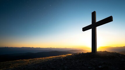 Hopeful cross silhouette sunrise