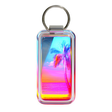 wide angle image of a neon beach key fob with floatable design, isolated on white background, no shadows
