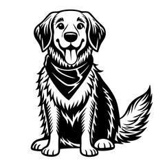 Fototapeta premium Happy Golden Retriever Silhouette Vector with Red Bandana – Flat Style Design, Golden Retriever Silhouette, Dog Vector Illustration, Pet Logo Art 