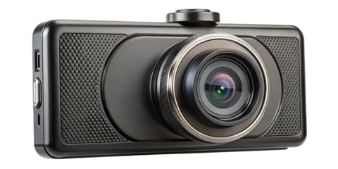 High resolution image of a modern black dash camera for vehicles