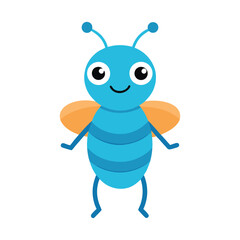 Cute blue cartoon bee character isolated on white background illustration