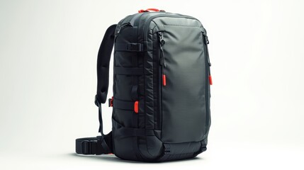 Naklejka premium Sporty and compact travel backpack with breathable back panel, reflective details, and adjustable straps, isolate on white background
