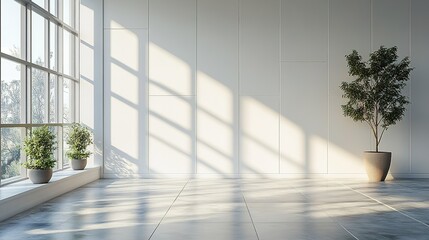 Sunlit Minimalist Room with Greenery and Large Window