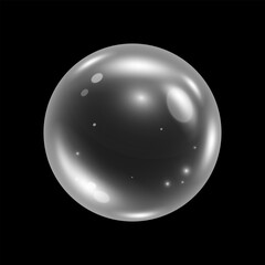 Glass realistic ball 3d, Soap air bubble foam with glare and glow, Vector illustration.